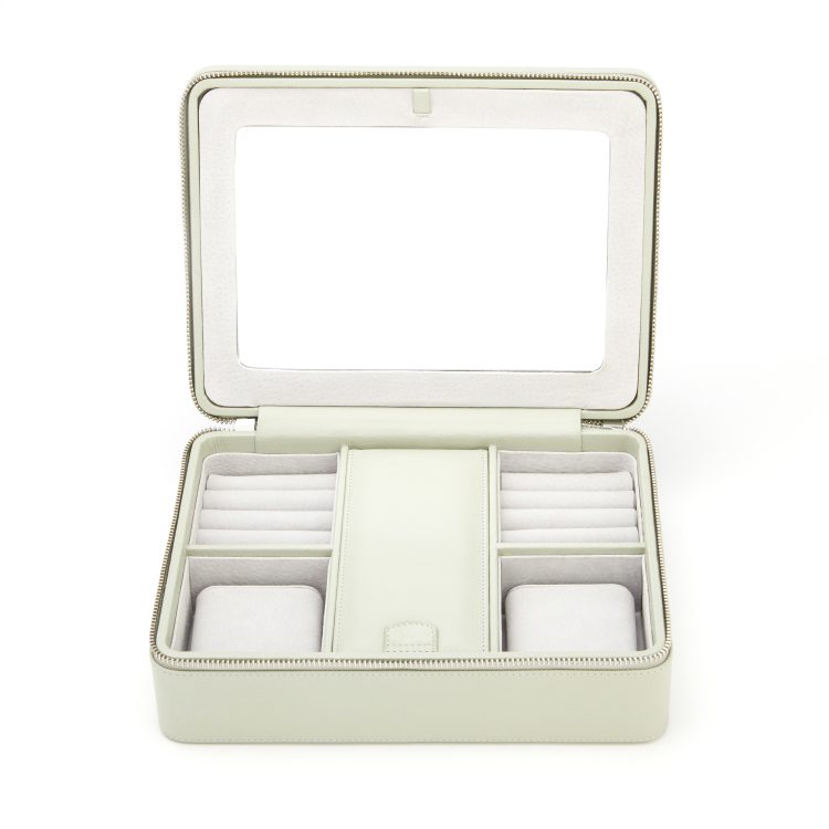 Large Suede Lined Jewelry Box with Mirror sage