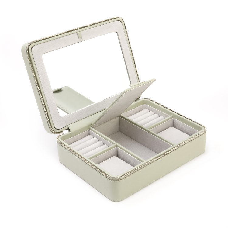 Large Suede Lined Jewelry Box with Mirror sage
