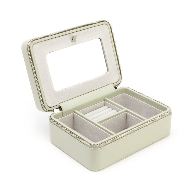 Suede Lined Travel Jewelry Box with Mirror sage