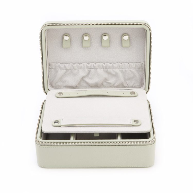 Suede Lined Travel Jewelry Box with Mirror sage