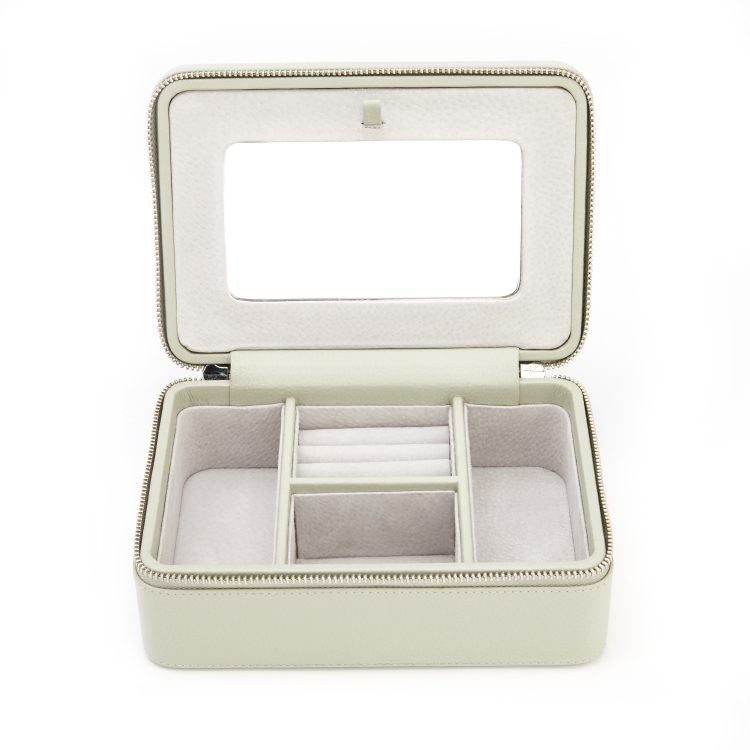 Suede Lined Travel Jewelry Box with Mirror sage