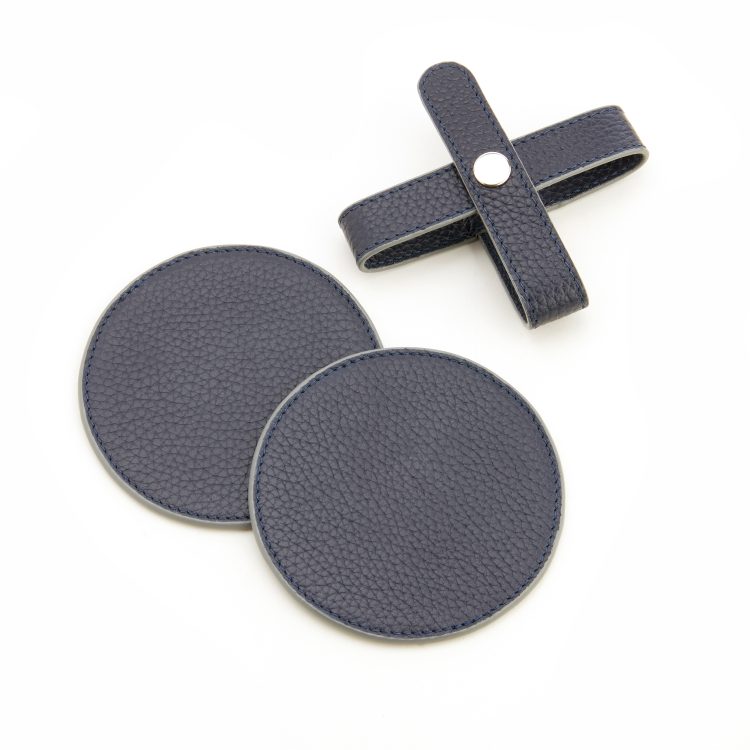 Set of 2 Round Coasters with Wrap Closure blue