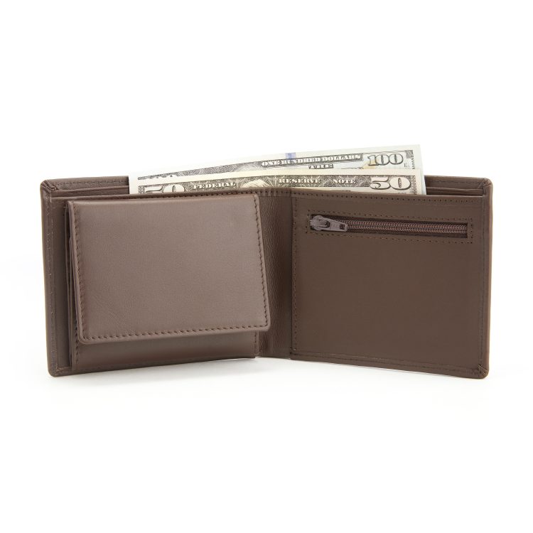 Men's Bifold Wallet with Zippered Compartment and 2 ID Flaps black