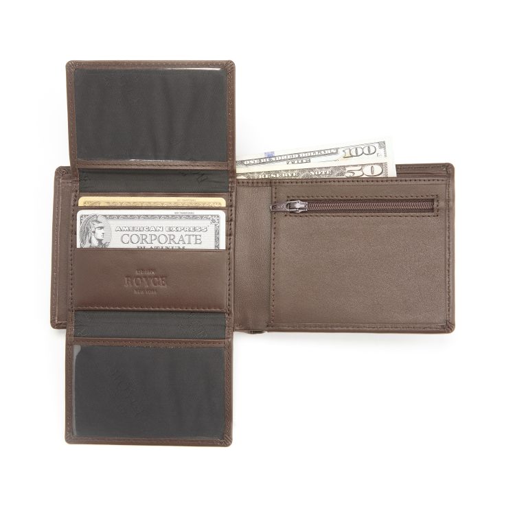 Men's Bifold Wallet with Zippered Compartment and 2 ID Flaps black