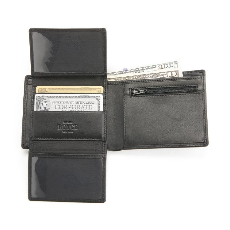 Men's Bifold Wallet with Zippered Compartment and 2 ID Flaps black