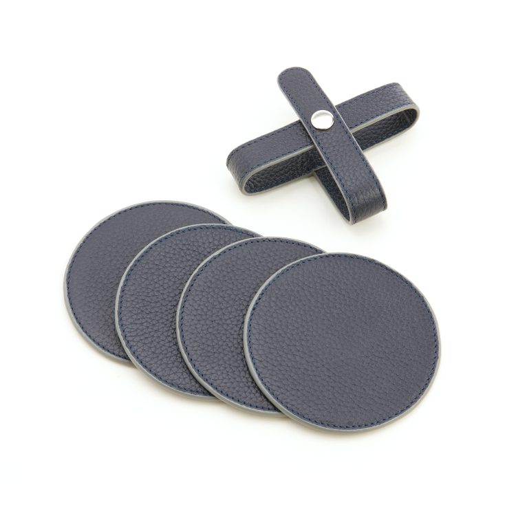 Set of 4 Round Coasters with Wrap Closure blue