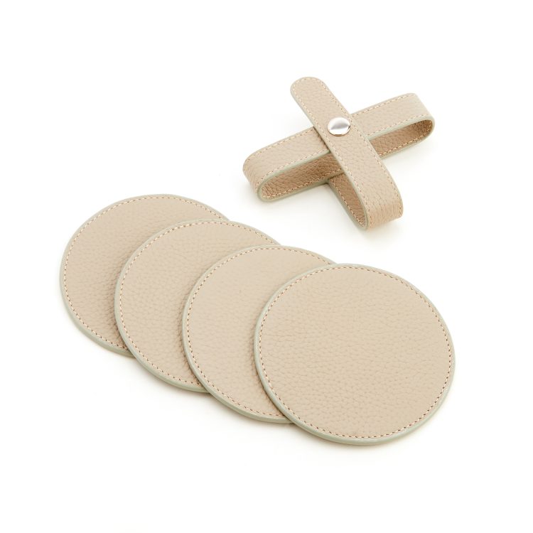 Set of 4 Round Coasters with Wrap Closure blue