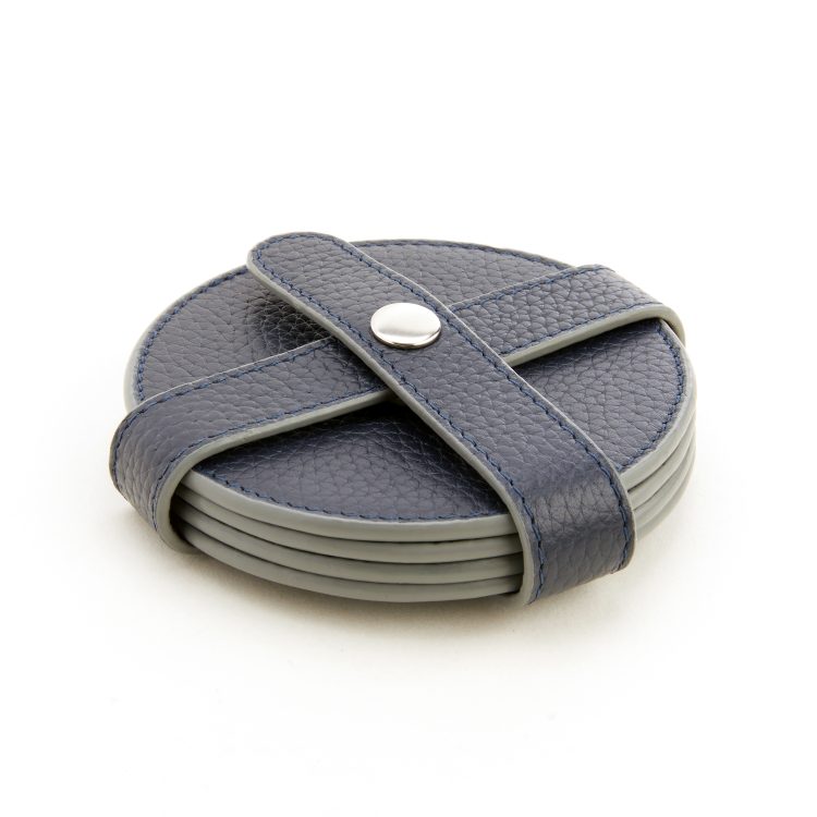 Set of 4 Round Coasters with Wrap Closure blue