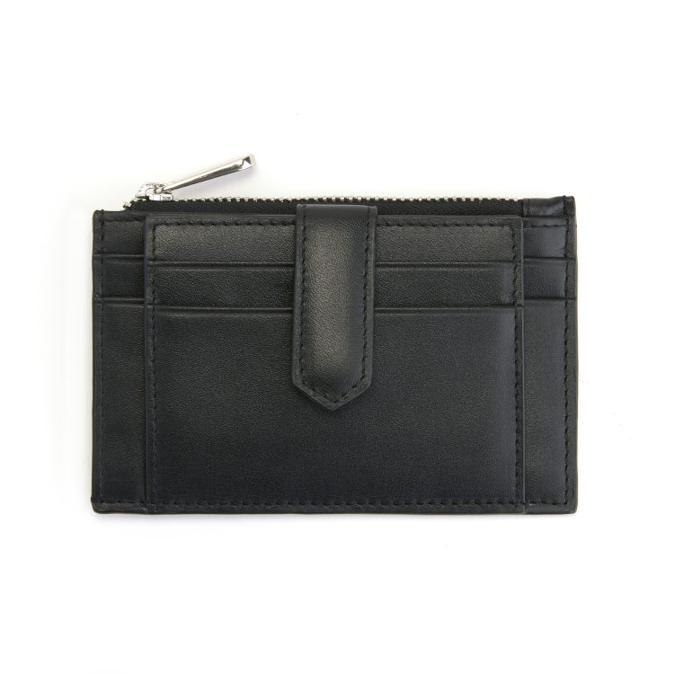 Zippered Compact Card Case Wallet black