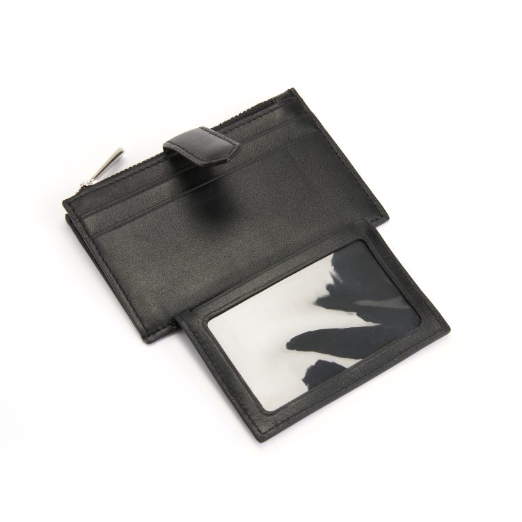 Zippered Compact Card Case Wallet black