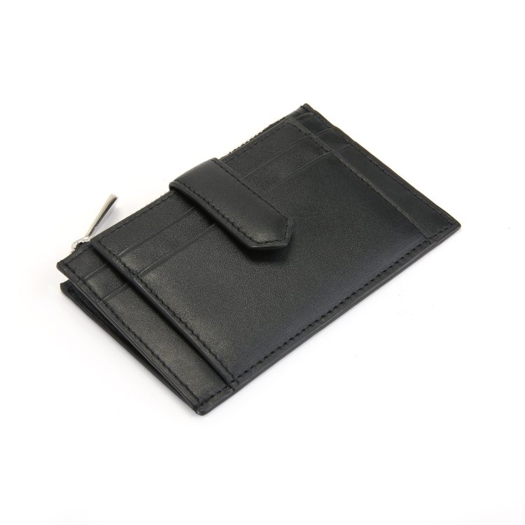 Zippered Compact Card Case Wallet black
