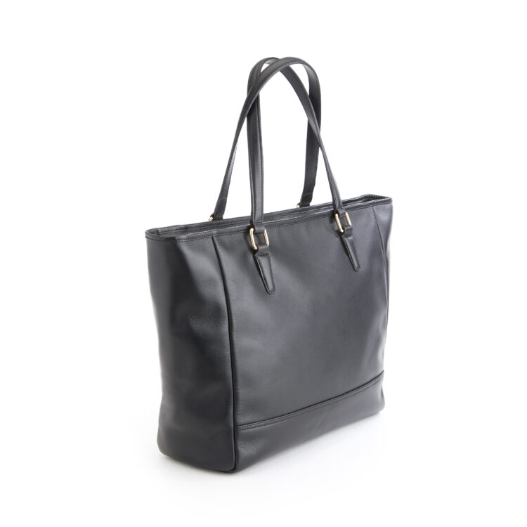 Structured Wide Leather Tote Bag black