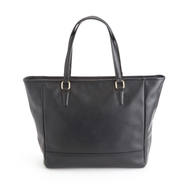 Structured Wide Leather Tote Bag black 3 Structured Wide Leather Tote Bag black