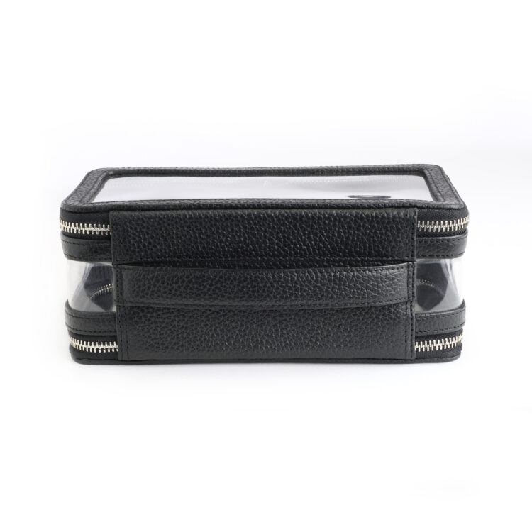 Pebble Grain Cosmetic Bag with Clear Panel black