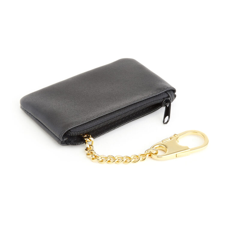 Zippered Coin Pouch with Gold-Tone Key Clasp black