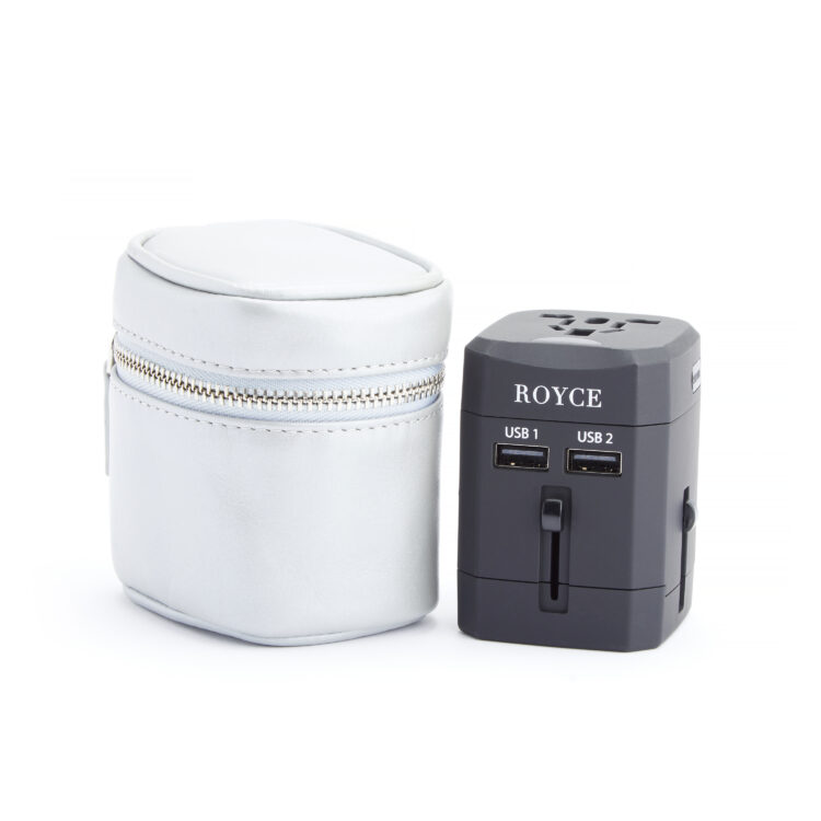 International Travel Adapter and Leather Case taupe