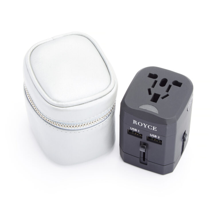 International Travel Adapter and Leather Case taupe