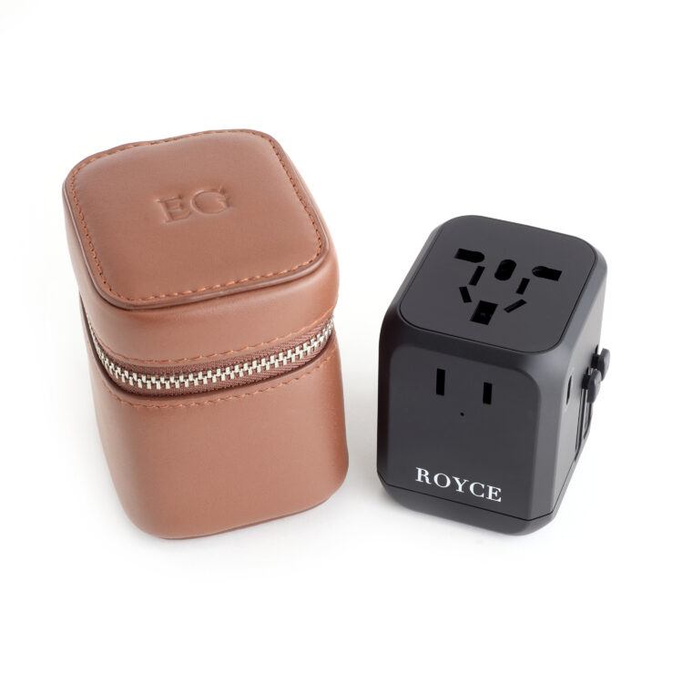 International Travel Adapter and Leather Case taupe