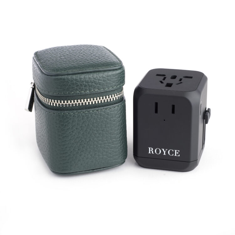 International Travel Adapter and Leather Case taupe