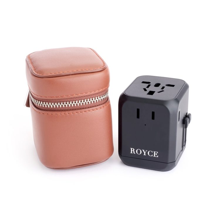 International Travel Adapter and Leather Case taupe