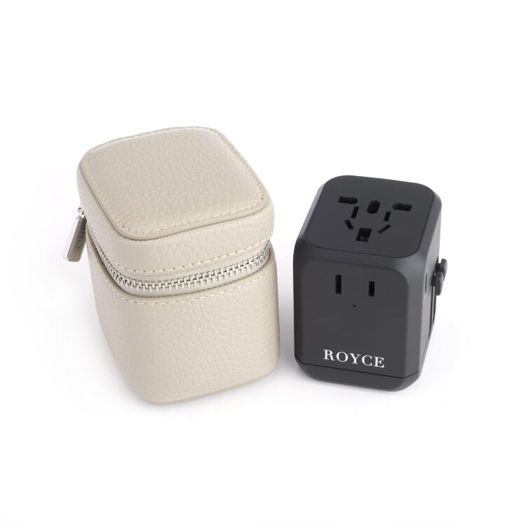 International Travel Adapter and Leather Case taupe