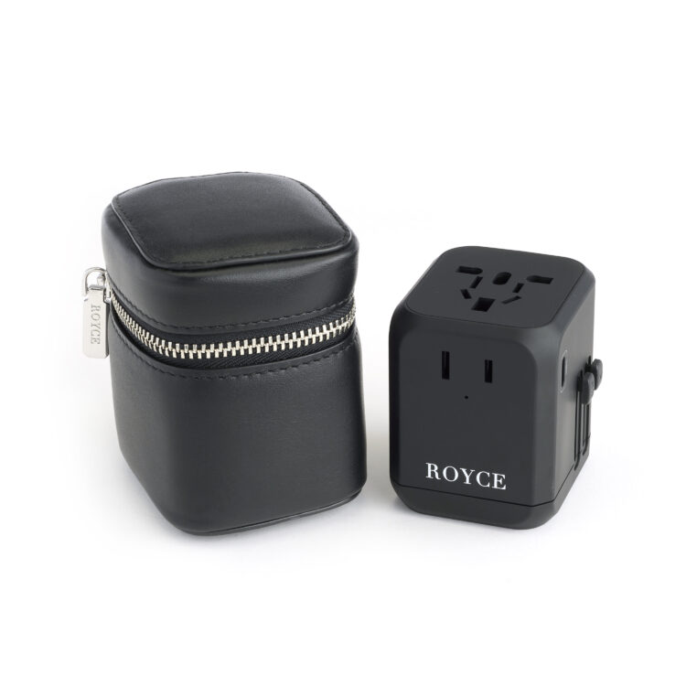 International Travel Adapter and Leather Case taupe