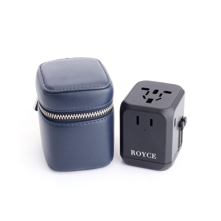 International Travel Adapter and Leather Case taupe