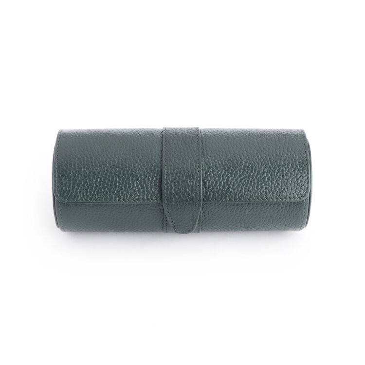 Suede Lined Travel Watch Roll dark green