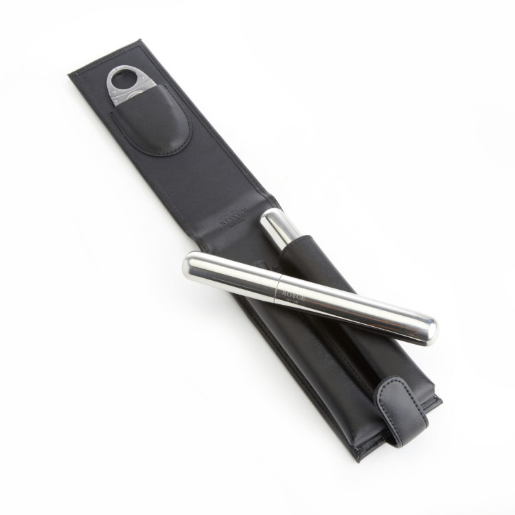 Double Cigar Carrying Travel Case with Cutter black