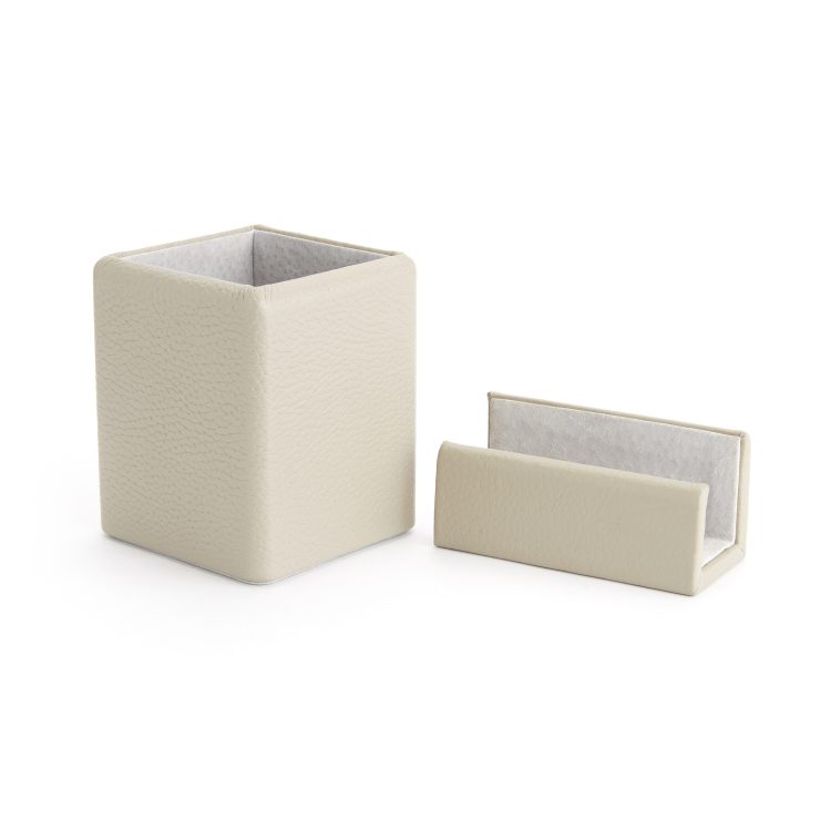 Executive Desk Accessory Set: Pencil Cup and Business Card Holder taupe