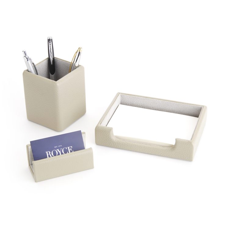 Executive Desk Accessory Set: Letter Tray, Note Tray and Card Holder taupe