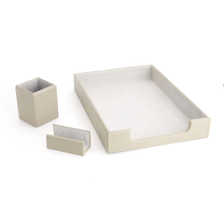Executive Desk Accessory Set: Letter Tray, Pencil Cup and Card Holder taupe
