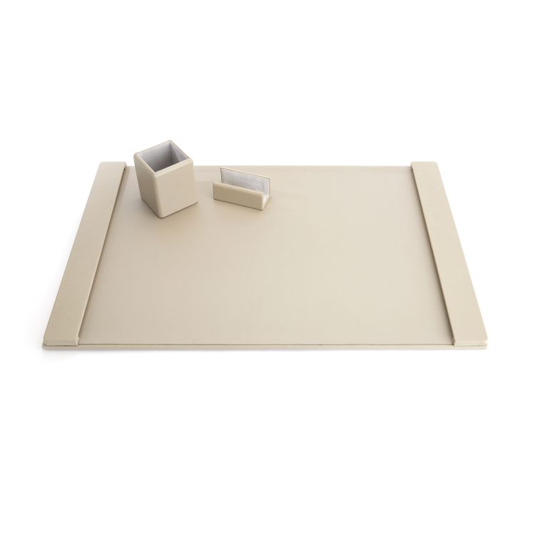 Desk Accessory Set: Blotter, Pencil Cup and Business Card Holder taupe